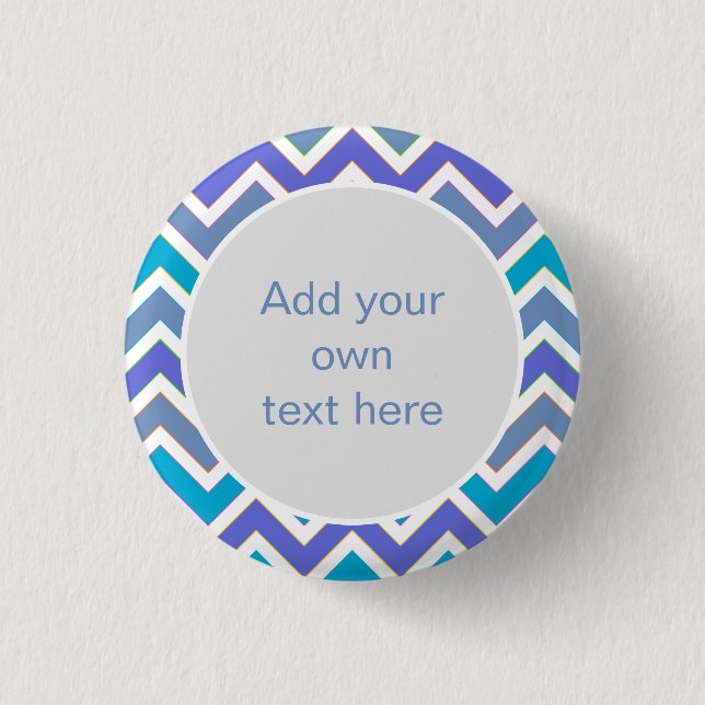 Cool Blue Sporty Chevron Pattern Custom Text 3 Cm Round Badge (Front)