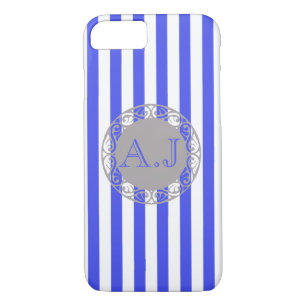 Cool Blue Stripe Pattern Monogram Case-Mate iPhone Case