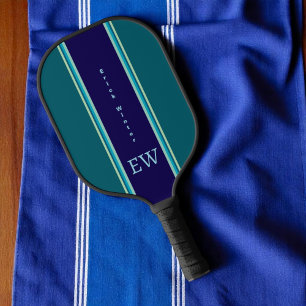 Cool Blue Stripes Custom Monogram Pickleball Paddle