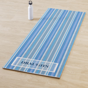 Cool Blue Stripes Custom Name Yoga Mat