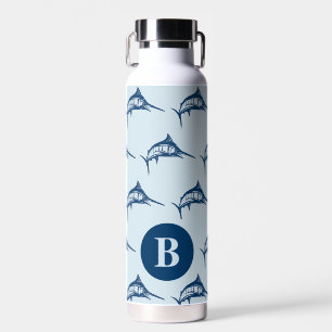 Cool Blue Swordfish Pattern Monogram Water Bottle