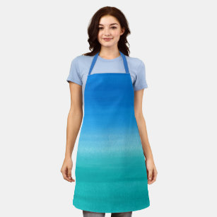 Cool Blue Teal Ombre Watercolor Artist Apron