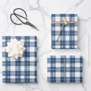 Cool blue tiled plaid pattern  wrapping paper sheet