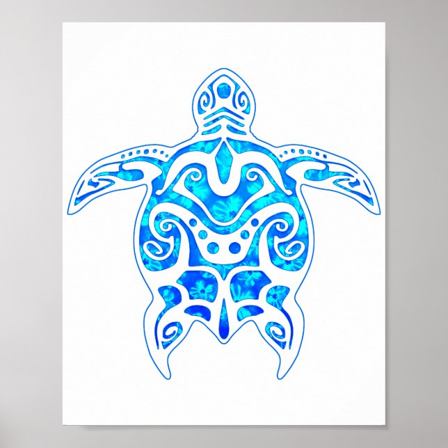 Cool Blue Tribal Turtle Poster (Front)