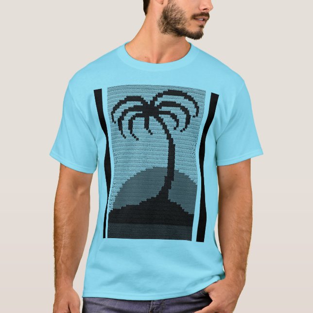 Cool Blue Tropics Palm Tree Artisan Crochet Print T-Shirt (Front)
