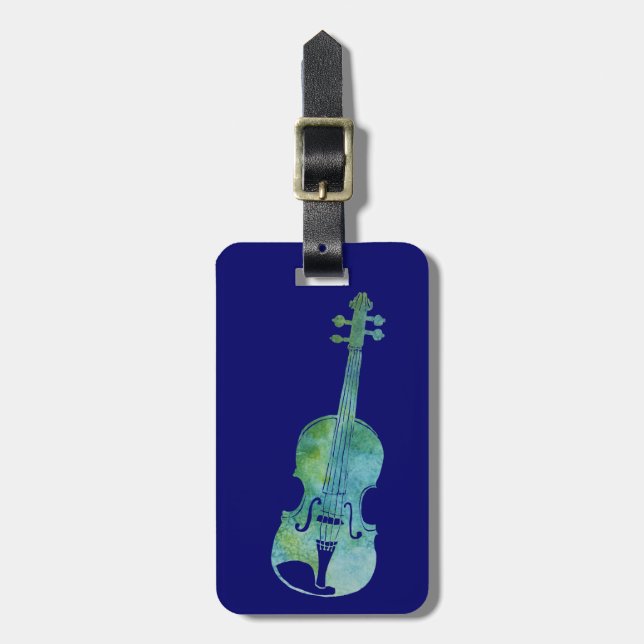 Cool Blue Violin Luggage Tag (Front Vertical)
