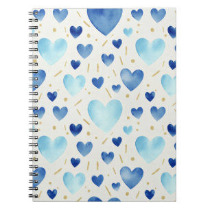 Cool Blue Watercolor Hearts Notebook