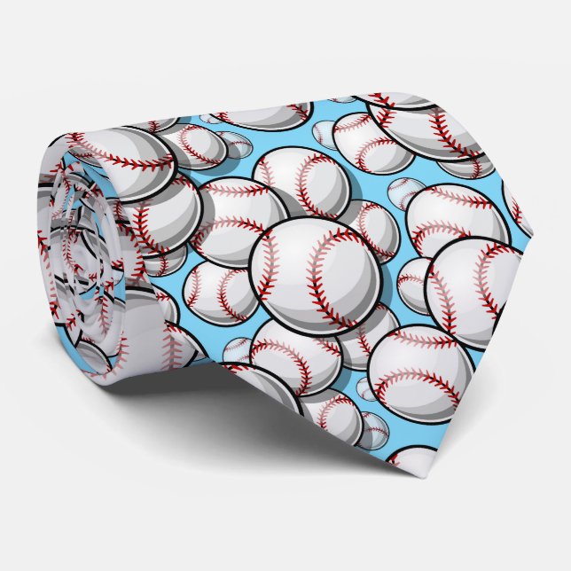 cool blue white Baseball sports lovers  Tie (Rolled)