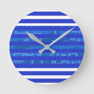 Cool Blue White Geometric Lines Round Clock