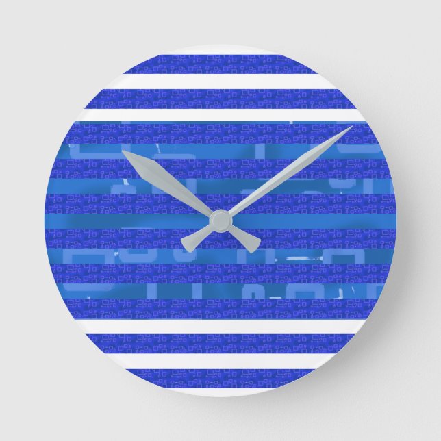 Cool Blue White Geometric Lines Round Clock (Front)