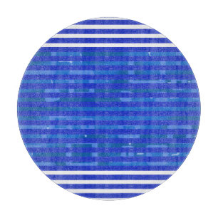 Cool Blue White Geometric Stripes Cutting Board