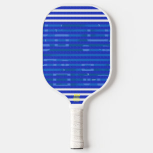 Cool Blue White Geometric Stripes Pickleball Paddle