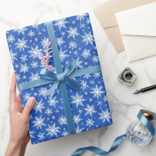 Cool Blue White Winter Snowflakes Watercolor Wrapping Paper