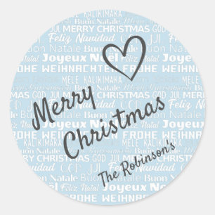 Cool Blue Word Art Cloud Handwriten Christmas Text Classic Round Sticker