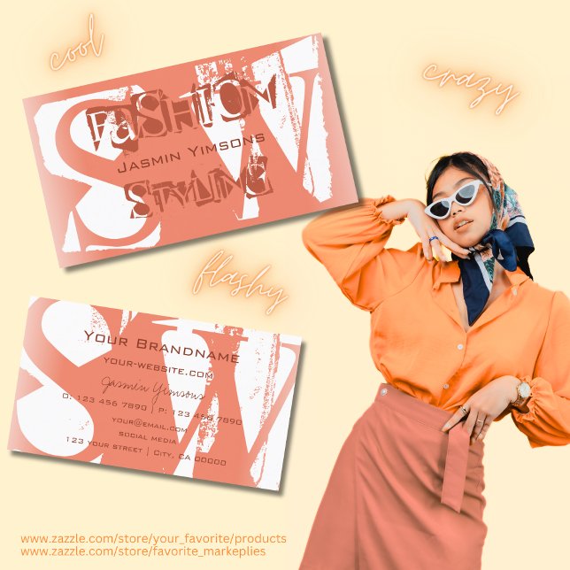 Cool Blush Red and White with Monogram Stylish Business Card (Creator Uploaded)