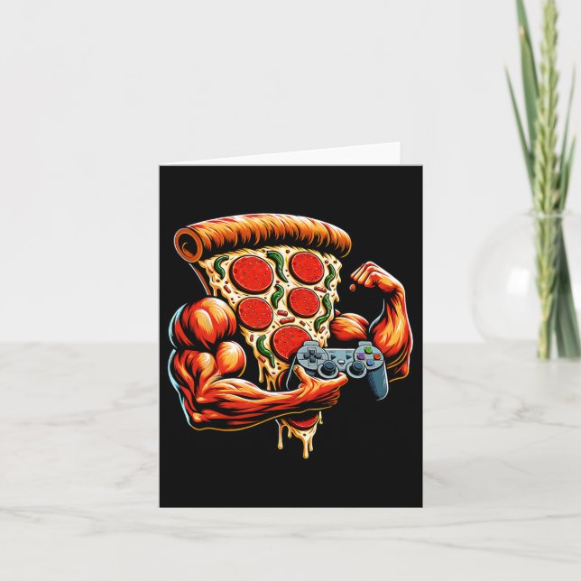 Cool Bodybuilding Gamer Pizza Present 2  Card (Front)