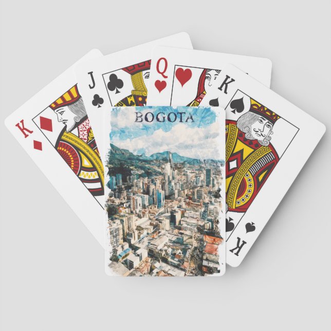 Cool Bogota Colombia CIty View Watercolor Playing Cards (Back)