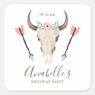 Cool Boho Cow Skull Square Sticker