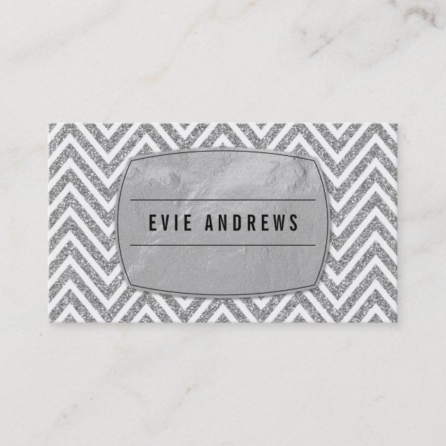 COOL bold chevron pattern silver foil glitter grey Business Card (Front)