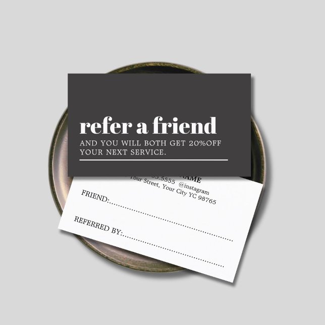 Cool Bold Dark Grey White Beauty Salon Referral Card (Creator Uploaded)