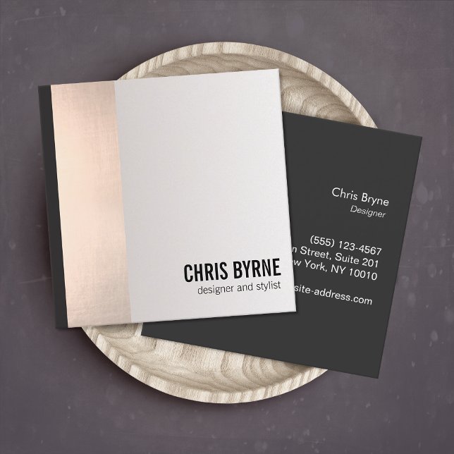 Cool Bold Modern Black and Rose Gold Stripe Square Square Business Card (Creator Uploaded)