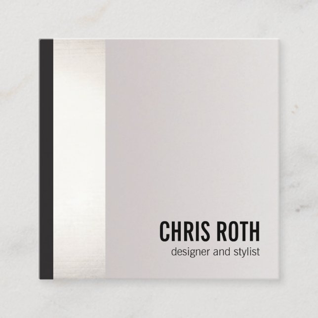 Cool Bold Modern Black and Silver Stripe Square Business Card (Front)