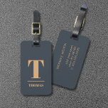 Cool Bold Monogram Deep Blue Brown Luggage Tag<br><div class="desc">Elegant fully customisable luggage tag design with deep blue background,  brown bold monogram.</div>
