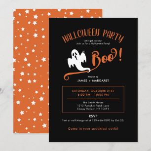 Cool Boo Ghost Black Halloween Party Invitations