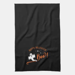 Cool Boo Little Ghost Happy Halloween Black Tea Towel