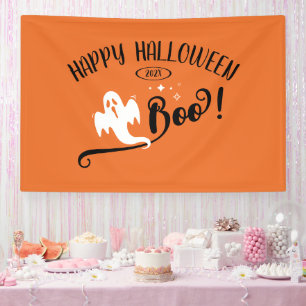 Cool Boo Little Ghost Happy Halloween Orange Banner