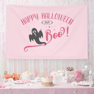Cool Boo Little Ghost Happy Halloween Pink Banner