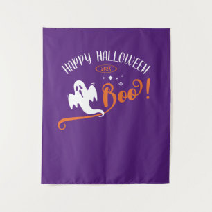 Cool Boo Little Ghost Happy Halloween Purple Tapestry