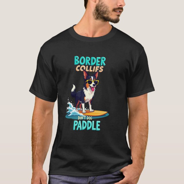 Cool Border Collie Surfing Dog T-Shirt (Front)