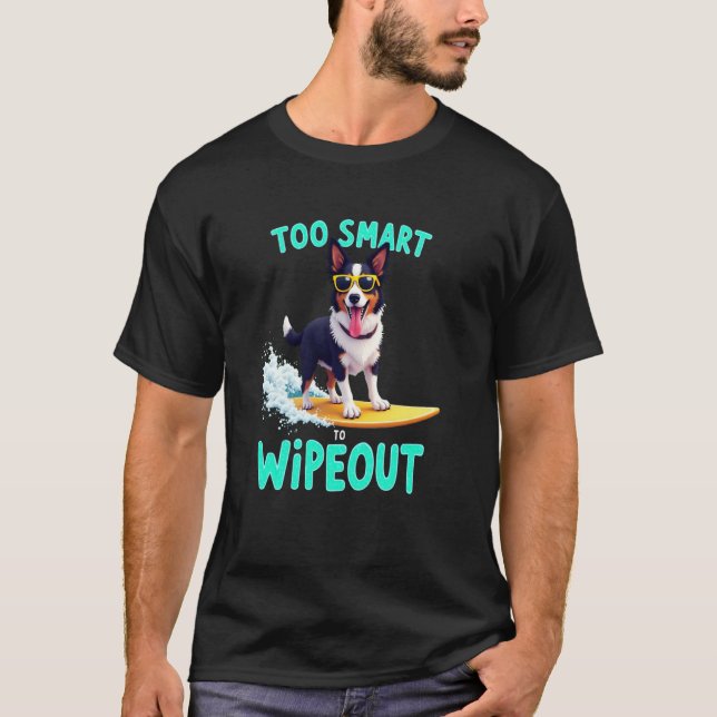 Cool Border Collie Surfing Dog T-Shirt (Front)