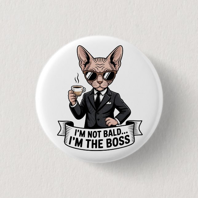 Cool Boss Sphynx Cat Coffee Art 3 Cm Round Badge (Front)