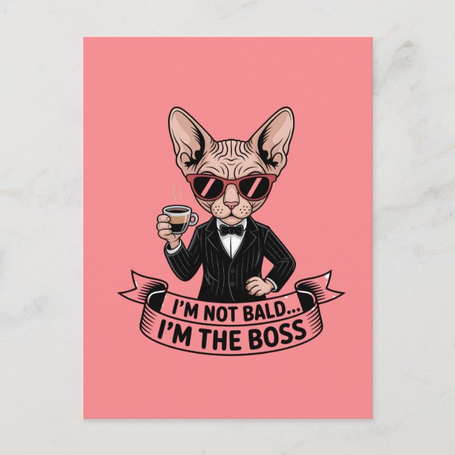 Cool Boss Sphynx Cat Coffee Art Holiday Postcard (Front)