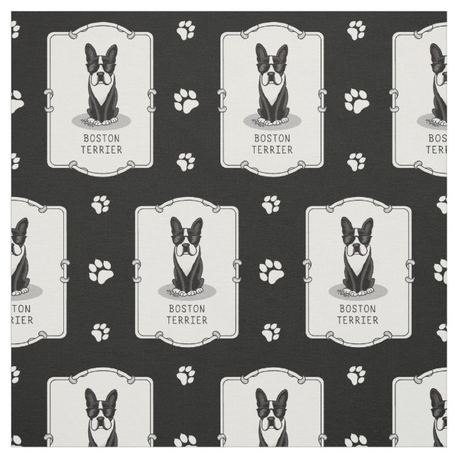 Cool Boston Terrier Dog (black) with Sunglasses Fabric (Swatch)