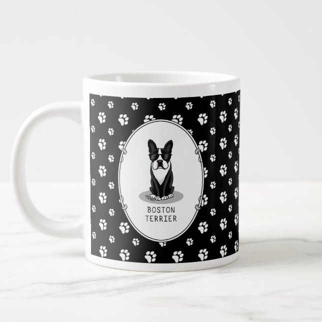 Cool Boston Terrier Dog (black) with Sunglasses Large Coffee Mug (Left)