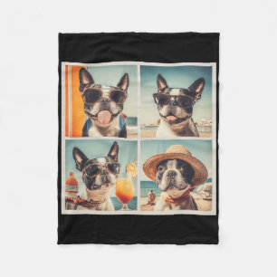 Cool Boston Terrier Sungles Dogs Summer Vacation B Fleece Blanket