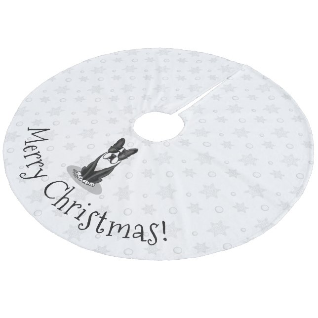 Cool Boston Terrier with Sunglasses (black) Fleece Tree Skirt (Angled)