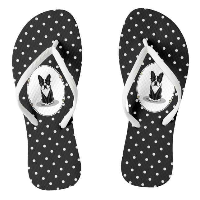 Cool Boston Terrier with Sunglasses (black) Jandals (Footbed)