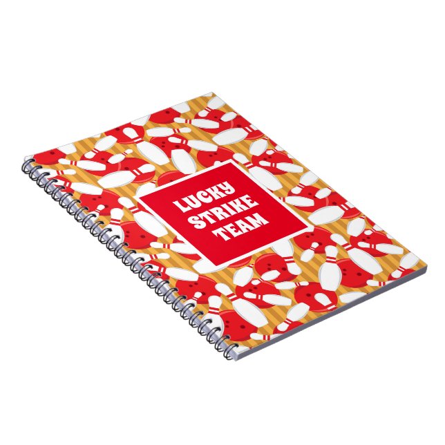 Cool Bowling Balls and Pins Strikes League Team Notebook (Right Side)