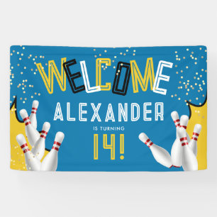 Cool Bowling Blue Strike Birthday Party Welcome Banner