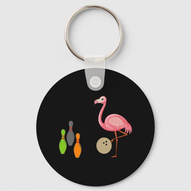 Cool Bowling Flamingo Funny Shorebirds Lover Playe Key Ring (Front)