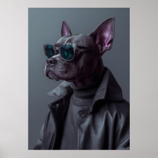 Cool Boxer Dog in Leather Jacket Poster