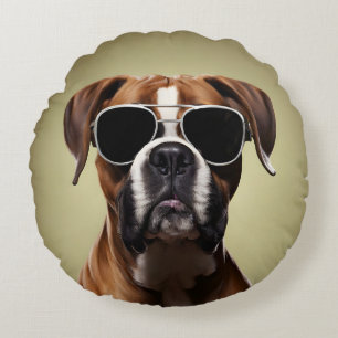 Cool Boxer Dog Round Cushion