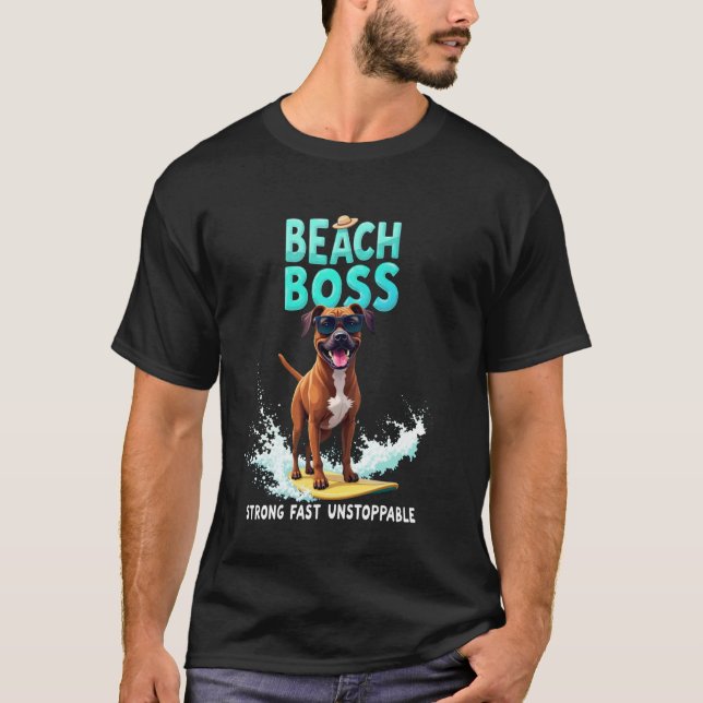 Cool Boxer Surfing Dog T-Shirt (Front)