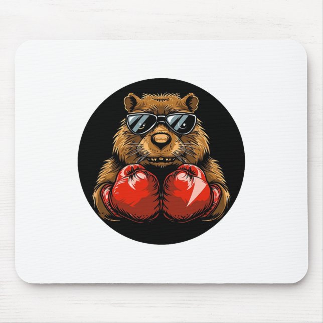 Cool Boxing Beaver Design For A Knockout Style  Mouse Pad (Front)