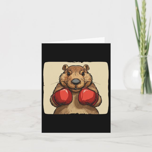 Cool Boxing Beaver With Gloves For A Confident And Card (Front)