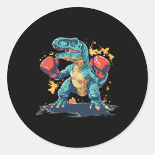 Cool Boxing Gloves With Dinosaur  Classic Round Sticker